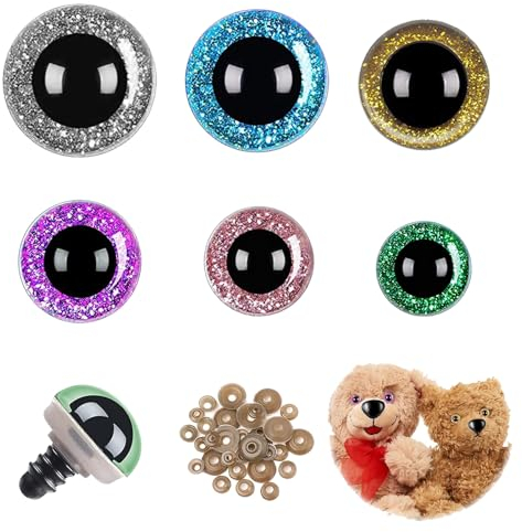 wohn&lebe 60 Stück 18-9mm Sicherheitsaugen Augen Häkeltiere Glitzer Sicherheit Augen Häkeltiere Plastik Puppen Augen Sicherheitsaugen Häkeltiere DIY Nähen Spielzeug Plüschtier Teddyaugen CGH22