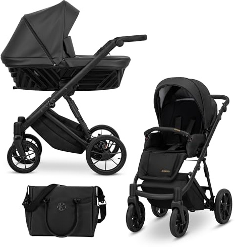 Kunert® IVENTO 2 in 1 Kinderwagen Kombikinderwagen komplettset I incl. Babywanne & Buggy Sportsitz mit Wickeltasche/Regenschutz +Fußsack I IVE 07 BLACK PEARL/BLACK FRAME