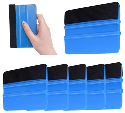 Xanewza 6 PCS Spatule Plastique, Film Vitre Teintée Voiture, Stickers Meuble, Outil D'application de Grattoir Graphique, Raclette en Vinyle avec Bord en Feutre en Plastique(Bleu)