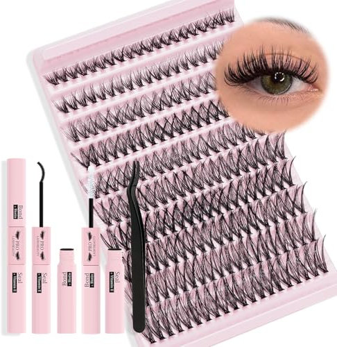 PRO DIY Lash Extension Kit Eyelash Extension Kit with 200 Pcs Lash Clusters Individual Lashes Lash Bond and Seal Eyelash Applictor Lash Tweezers Lash Clusters Kit for Beignner (DIY Lash Kit-A)
