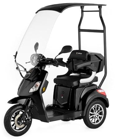 VELECO DRACO - 3-Rad Elektromobil mit Dach und Windschutzscheibe - herausnehmbare Lithium-Ionen Batterie - Starker 800W Motor - Seniorenmobil (Schwarz)