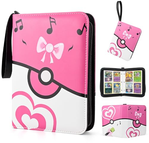 SIMDAO Sammelalbum mit 4 Fächern, 400 Fächern, Sammlung von Sammelkartenspielen, Sammelkartenhalter mit 50 Hüllen, Sammelkartenordner für Kinder und Mädchen,Rosa