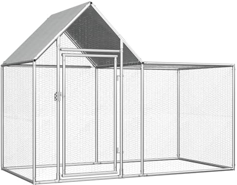 Tidyard Hühnerstall Kleintierstall Gehege Freilauf Vogelkäfig Hühnerkäfig Hühnerhaus Freigehege Geflügelstall Voliere 2 x 1 x 1,5 m (B x T x H) Mit einem wasserfesten Dach,Verzinkter Stahl Silber