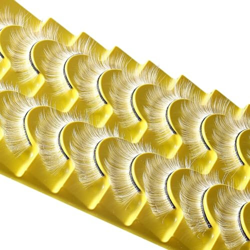 Faux Cils Blancs 3D Naturel Faux Cils en Vison Faux Cils Epais Long Réutilisable Faux Cils Volumineux Fake Lashes Moelleux Faits à La Main pour Cosplay Halloween, Jeux de Rôle, Noël, Anime, Carnavals