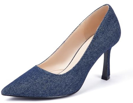 GENSHUO Tacco Alto 10 cm Punta Affilata Eleganza e Comfort Scarpe Classiche in Vernice e Glitter per Matrimoni Lavoro, Jeans Blu, 38.5 EU