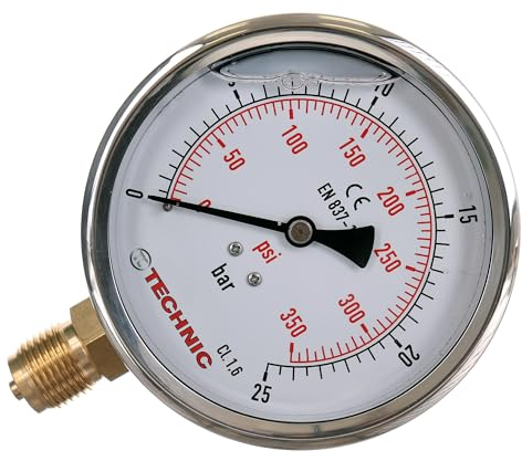 Manometer Glyzerin 0-25 BAR / 350 PSI 100mm 1/2 Druckanzeige