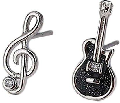 Ohrstecker mit asymmetrischer Gitarre, Zirkonia, Statement-Ohrstecker, zierlicher Schmuck, Geschenk, für Frauen und Mädchen, empfindliches Ohr, Silikon