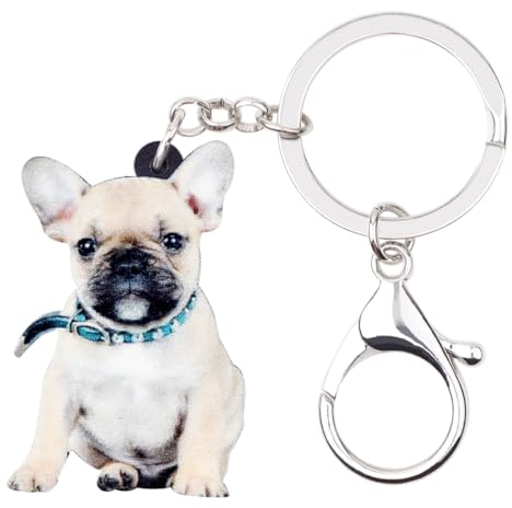 NEWEI Cute Acryl Französische Bulldogge Schlüsselanhänger Hunde Taschenanhänger für Damen und Mädchen (Französische Bulldogge D)