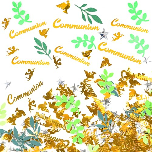 iZoeL 30g Kommunion Konfetti Deko Gold Tischdeko Taufe Engel Sterne Blätter Konfetti Streudeko für Junge Mädchen Taufe Erstkommunion Party Deko Tisch