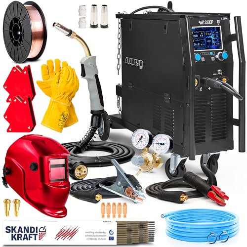 Spartus EasyMIG 330 Dual Puls - Soldador Inverter Profesional 400V 300A - Doble Pulso y Sinergia - MIG/MAG, MMA, TIG Lift - 2T/4T, Inductividad - 4 Rodillos - Set Premium