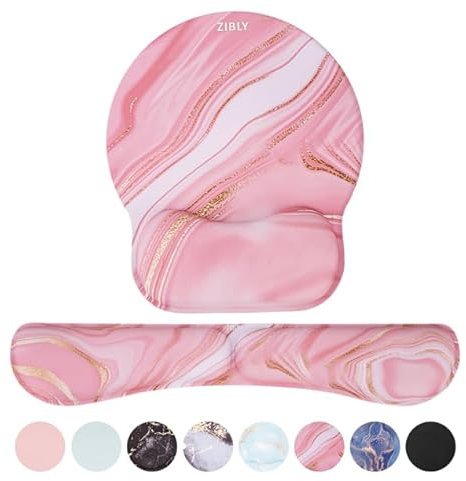 Zibly Keyboard Wrist Rest and Mouse mat Wrist Support, Comfortable Memory Foam Mouse pad Wrist Support Cushion with Anti-Slip Grip for Office Computer Laptop Working Gaming (Combo Pink Marble)