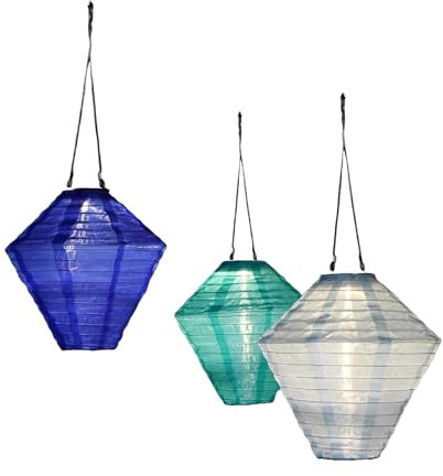 NOMA Solar Mandarin Diamond Lantern, 28 cm, Colour May Vary (Pack of 1), Blue/Green/Light Blue