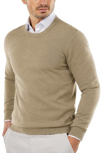 COOFANDY Warm Jumpers Mens Crew Neck Jumper Mens Jumpers UK Knitted Sweater Pullover Sweaters for Men Khaki L