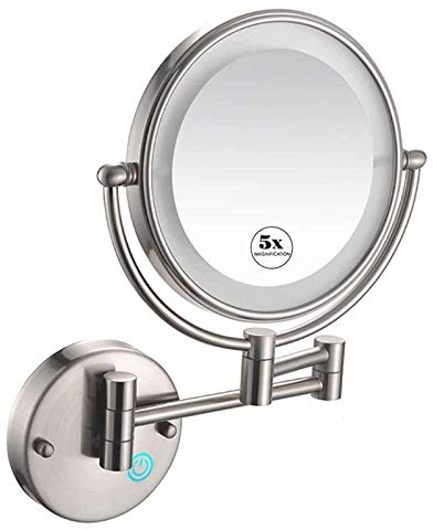 Makeup Mirror Wall Mount with 5X Magnification, Round Makeup Mirror 360 Rotation Double-Sided Makeup Mirror, USB Rechargeable (Color : Antique Copper)