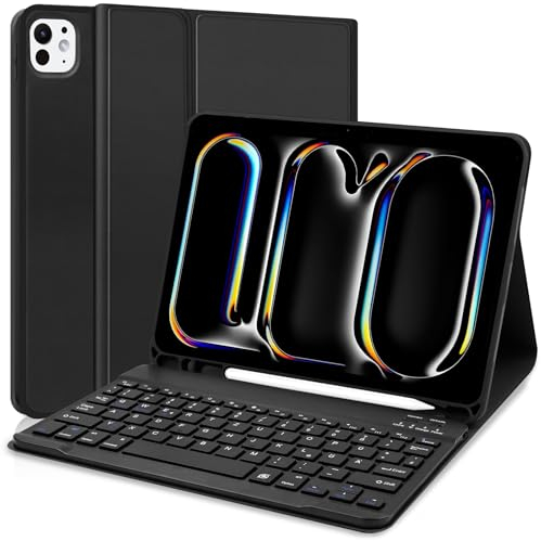 Tastatur Hülle für iPad Pro 11 Zoll M4 2024 - Deutsche Tastatur QWERTZ Layout Kabellose, Abnehmbare Bluetooth Tastatur, Schützende Folientastatur mit Bleistifthalterung für iPad Pro 11 Zoll, Schwarz