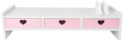 NeaxgeandX Supporto per monitor da tavolo, con ripiano rialzato, 3 cassetti, colore: rosa