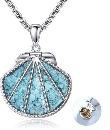 CUPENDA Türkis Muschel Medaillon Kette Sterling Silber Muschel Medaillon Halskette die Bilder Muschelschmuck Geschenke für Damen