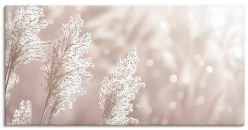 ARTLAND Wanddeko Leinwand Bilder Wandbild 100x50 cm Pflanzen natural elements Gräser Pampasgras im Sonnenlicht Boho Deko U5GP