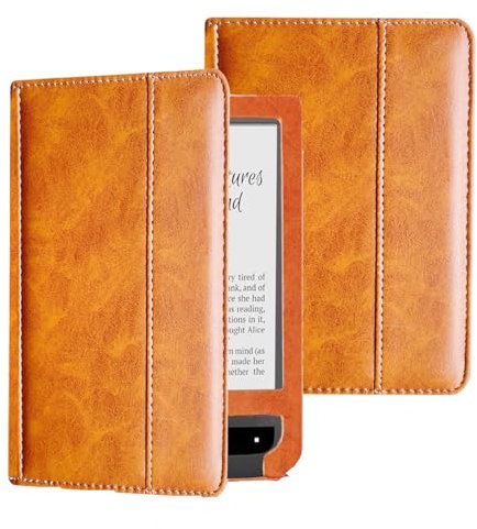 Étui pour liseuse Pocketbook Touch Lux 3 614 615 624 625 626 en cuir PU avec fonction veille/réveil automatique Marron