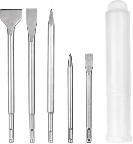 SDS Plus Hammer Chisel Set, 5 PCS SDS Drill Bit Set, Includes 3 Flat Chisel and 2 Point Chisel for Concrete, Tile, Brick, Cement, Stone and Masonry