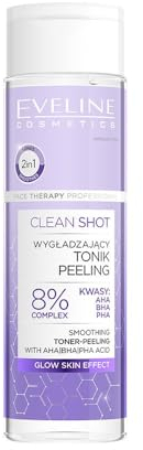 Eveline Cosmetics Gesichtstherapie Professioneller Clean Shot Glättender Peeling-Toner - 8% Hydroxysäure-Komplex für strahlende, glatte Haut