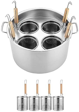 WPJBDS Stainless Steel Pasta Cooker Set, Commercial Stainess Steel Pasta Pot Cooker Insert Set With Divider And Colander Strainer For Pasta, Noodles, Vegetable(Size:4 Holes)