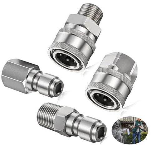 4 Stück Hochdruckreiniger Kupplung 1/4 Zoll, Schnellkupplung NPT 1/4 Zoll, Verbindungsstücke für Hochdruckreiniger mit Innengewinde (Silber)