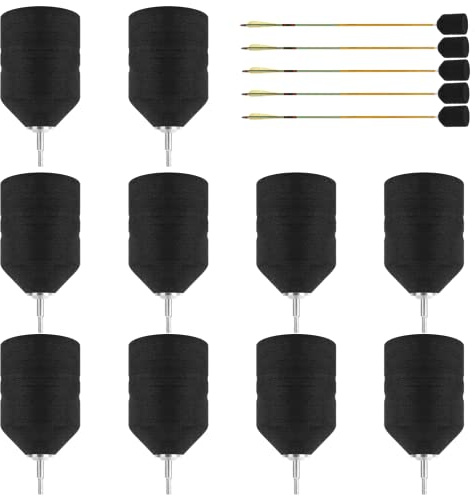 yeesport 10 Pack Foam Arrow Tips, Black Foam Archery Arrowheads, Soft Sponge Arrow Heads Tips Broad Heads for Archery Combat Game CS Shooting Practice
