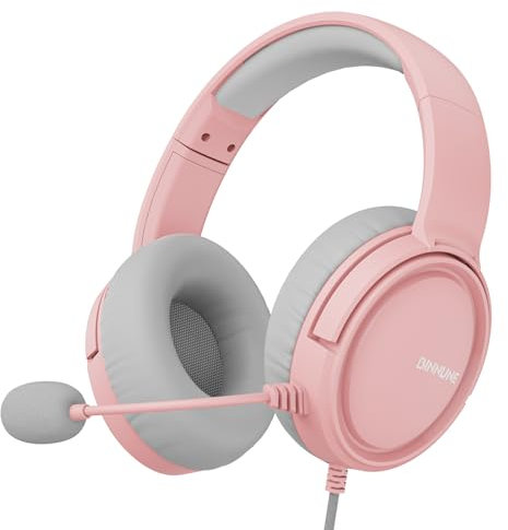 BINNUNE Casque de jeu avec micro pour Xbox Series X, S, Xbox One, PS4, PS5, PC NS, casque audifonos filaire avec microphone pour Xbox 1 PS 4 |5 - Rose