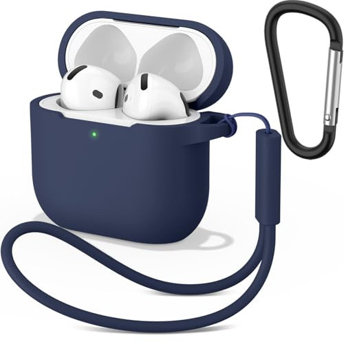 Wanme Funda para AirPods 4 Case, Fundas Protectora Apple AirPods 4 de Silicona Suave, Case Cover Totalmente Resistente Arañazos y Polvo, Estuche Protector con Llavero y Correa de Mano, LED Visible