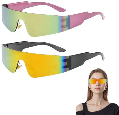 Schnelle Brille Rave,rave brille,Sonnenbrille Partybrille Alien,Futuristische Space Techno,Brillen Coole Set,Damen Glasses Kostüm,Party Schnell,Verspiegelte,Blitz Die,Chnelle Mit Apfelform (2)