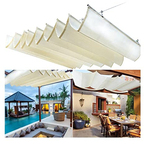 Ausziehbares Sonnensegel, mit Schiebeschiene, Wellendesign, für Pergola, Sonnenschutz für Dachterrasse, Hof, Garten, Balkon, anpassbare Größe und Farbe