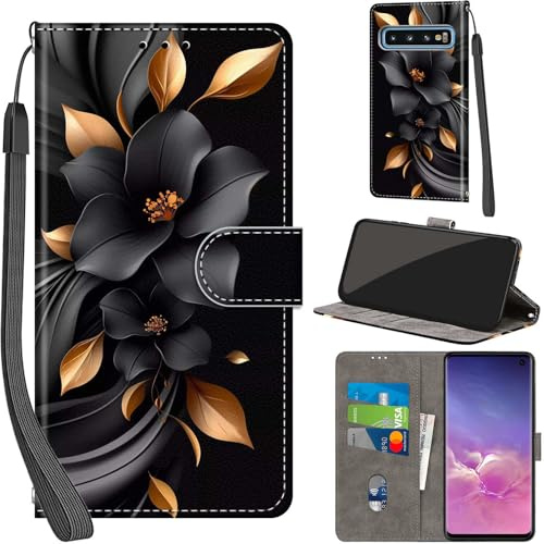 Handyhülle für Samsung Galaxy S10 Klapphülle Leder Wallet Blumen | 3 Kartenfächer & 1 Geldfach, Magnetverschluss, Ständerfunktion, robuste premium PU leder klapphülle für Samsung S10