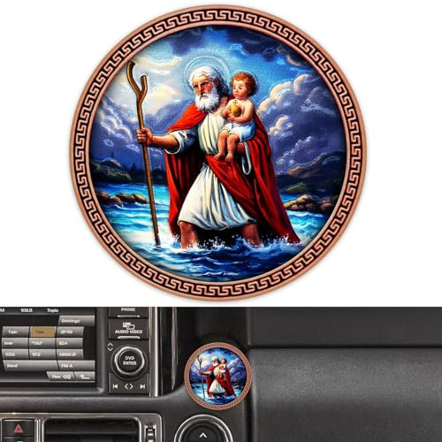Anwlki Heilig Christophorus Auto Plaketten Ø 4cm Heiliger Christophorus Medaille Beschutze Uns Komm Gut Heim Geschenk mit Magnet und 1 Eisenstück, 3 Doppelseitig Klebende Aufkleber (Bunt Altes Rot)
