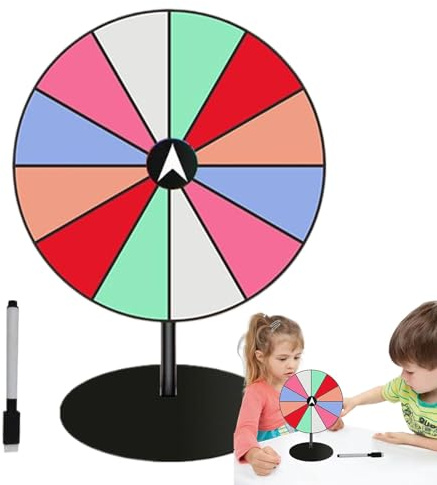 Roulette-Spinner für Preise, 12 Schlitze, Tisch-Spinner, 27 x 20 cm, 12 Steckplätze, Set mit einer schweren Basis, trocken abwischbarer Marker für Messen