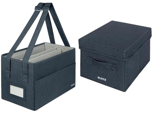 Leitz Set Aufbewahrungsbox mit Deckel Stoff Klein + Desk Sharing Compact Arbeitstasche für mobiles Arbeiten, 2er-Set Organisationsboxen, Für Büro, Haushalt, Küche & Schule, Grau, 61460089 + 65760089