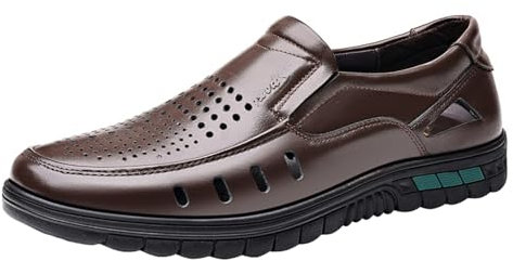sekiueo Mocasines De Cuero para Hombre Sandalias Formales Transpirables Ligeras Sin Cordones para Conducir Trabajar Informales,Marrón,38 EU