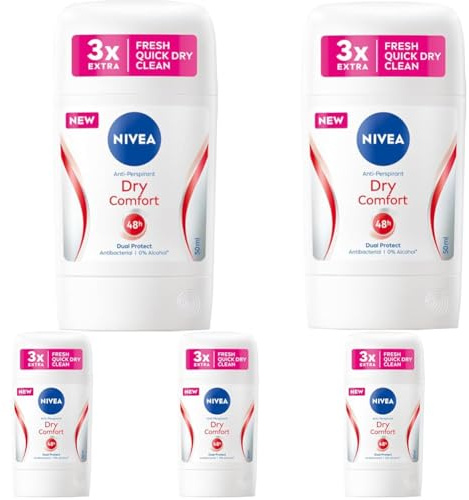 NIVEA Dry Comfort 48h Anti-Transpirant Stick für Damen, 50 ml (Packung mit 5)
