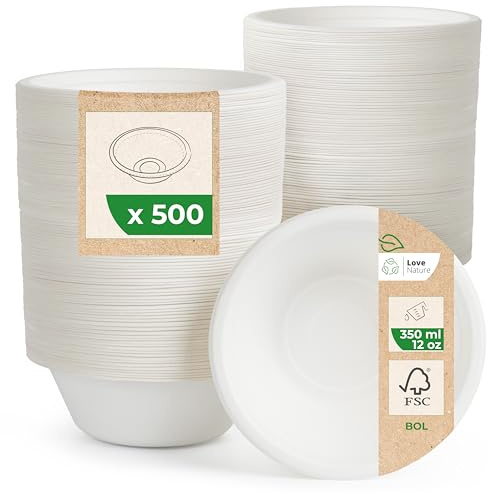 Love Nature Suppenschalen Einweg aus Zuckerrohr (350ml - 500 Stück)