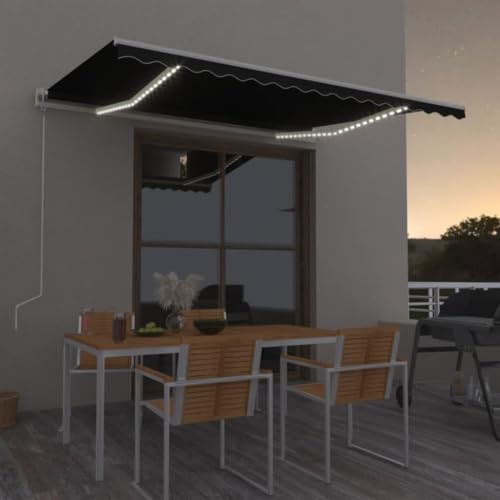 Tenda da sole motorizzata retrattile con sensore di vento e LED, 4 x 3 m, grigio antracite, perfetta per spazi esterni, resistente alle intemperie, facile installazione.