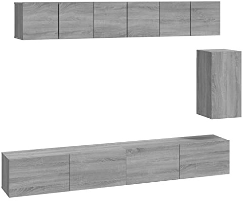 vidaXL Modern TV Cabinet Set - Grey Sonoma Wall-Mounted Storage Unit - Engineered Wood - For Stylish Living Room