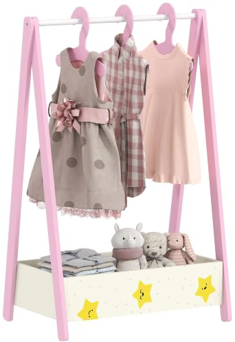 AIYAPLAY Baby Clothing Rack, Leaf Theme for Ages 3-6 with Hangers Pink | Kids Clothes Rail, Toddler Dress Up Rail, Storage Shelf