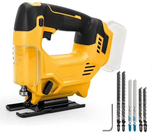 Cordless Jigsaw for Dewalt 20V Battery, 3500RPM Jig Saw 45° Bevel Adjust | Brushless, Electric Jigsaw Cut Off Tool, 3 Orbital Settings With 6 Piece Blades, for Wood Metal PVC Cutting, No Battery