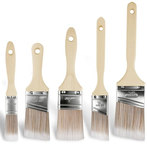 5PCS Wood Stain Brush Pack, Angled Sash Paint Brushes,Wooden Handle Masonry Paintbrush for Varnish, Paste, Gesso and Limewash