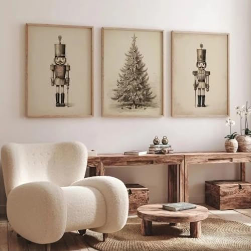 Xiyocadt 3er Weihnachten Poster Set, Nussknacker, Weihnachtsbaum, Weihnacht Poster, Ohne Rahmen Bilder, Wanddeko Bild für Wohnzimmer Schlafzimmer Weihnachten Decor (21 x 30 cm)