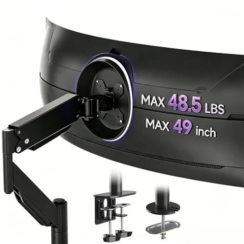 Suptek Support Ecran PC 27-49 Pouces Charge 22kg VESA 75/100mm Noir | Bras Écran Gaz Ergonomique, Support Gaming Incurvé VESA, Réglages Complets, Gain de Place sur Bureau de Télétravail