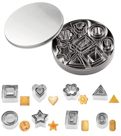 CULEB 24Pcs Emporte Piece,Mini Emporte Pièce,8 Formes Emporte Piece Patisserie Inox,Emporte Piece Tartelette,Emporte Piece Biscuit,Moule Biscuit,DIY Biscuit,Cookie,Cake Decorating Tools