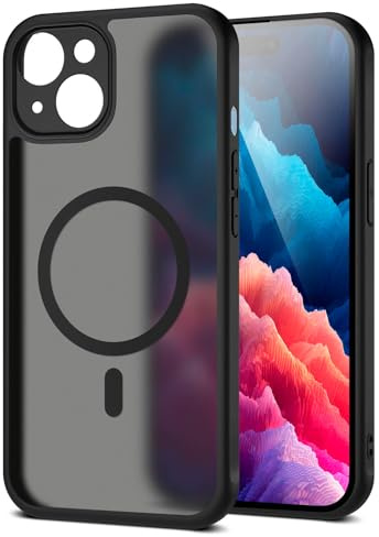 moex für iPhone 15 Hülle kompatibel mit MagSafe, Handyhülle Hardcase Stoßfest mit Kameraschutz, Translucent Back Cover, Schutzhülle Wireless Charging, Halo Case, Schwarz