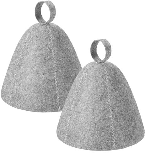 2 Pezzi Cappello Sauna in Feltro Grigio, Berretto Russo per Uomo e Donna, Protezione Testa dal Calore per Banya e Spa, Accessori Bagno Turco con Anello per Appendere