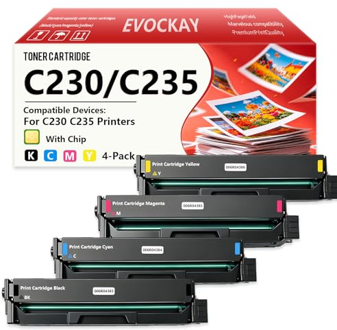 C230 C235 Toner Cartridge Replacement for Xerox C235 C230 | 4-Color Combo Pack - 006R04383 006R04384 006R04385 006R04386 for C230 C230DNI C235 C235DNI Printers(with Chip)